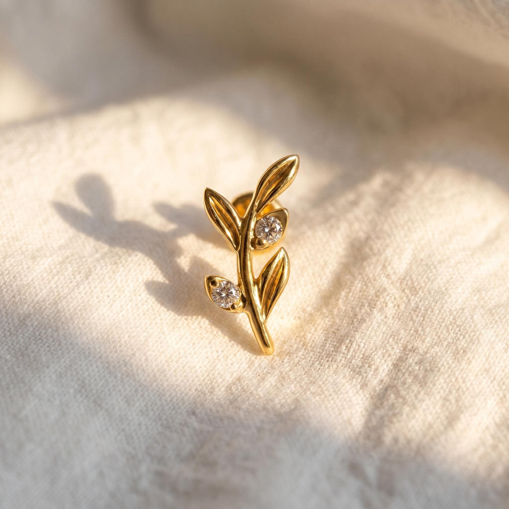 Olive Leaf Branch Stud – Titanium Dainty Cartilage & Helix Earring