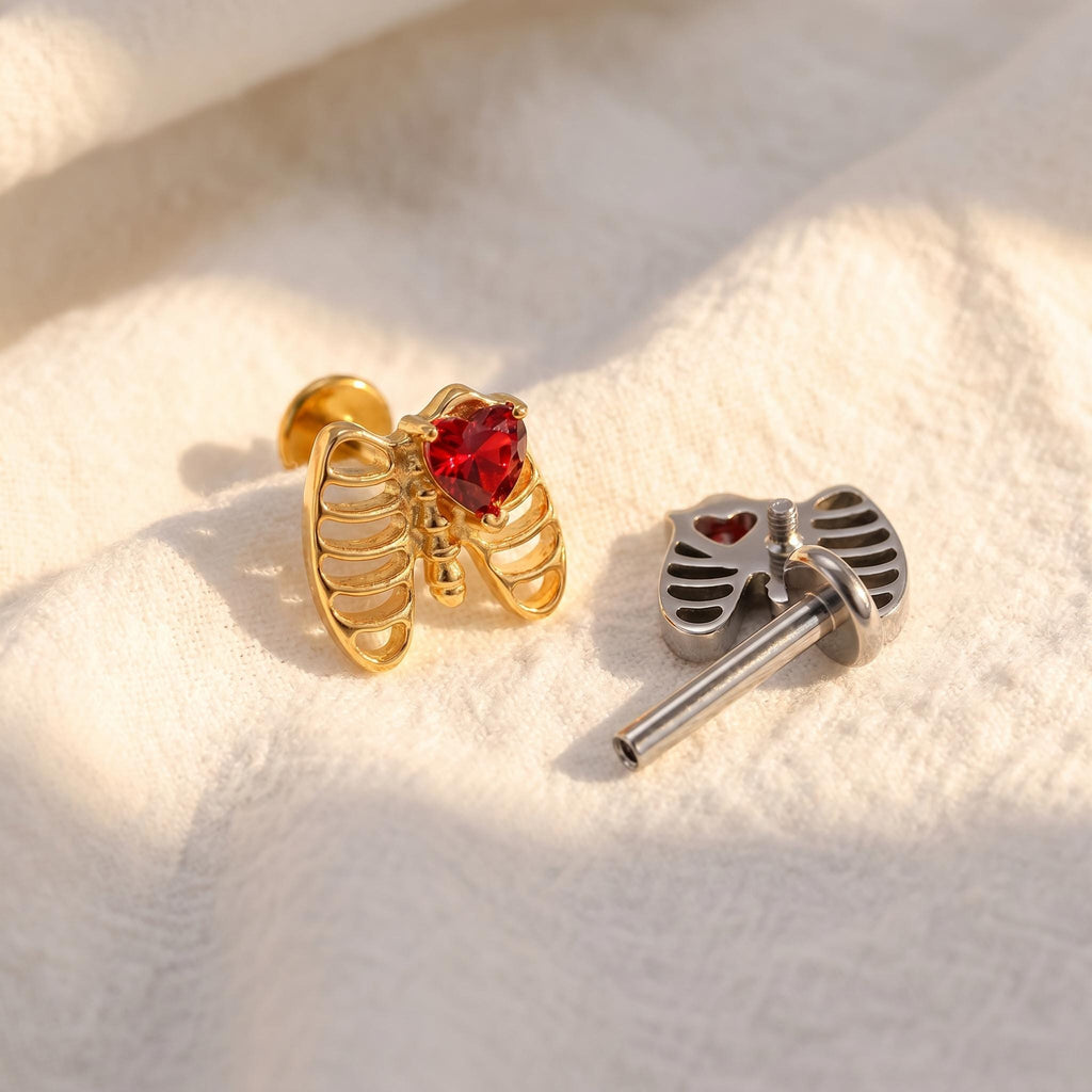 Rib Cage Skeleton Heart Stud – Titanium Gothic Helix & Tragus Earring