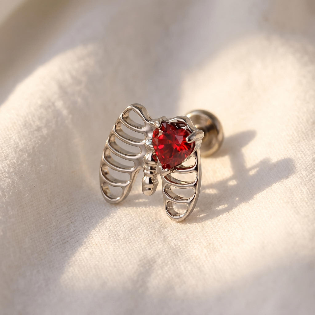 Rib Cage Skeleton Heart Stud – Titanium Gothic Helix & Tragus Earring