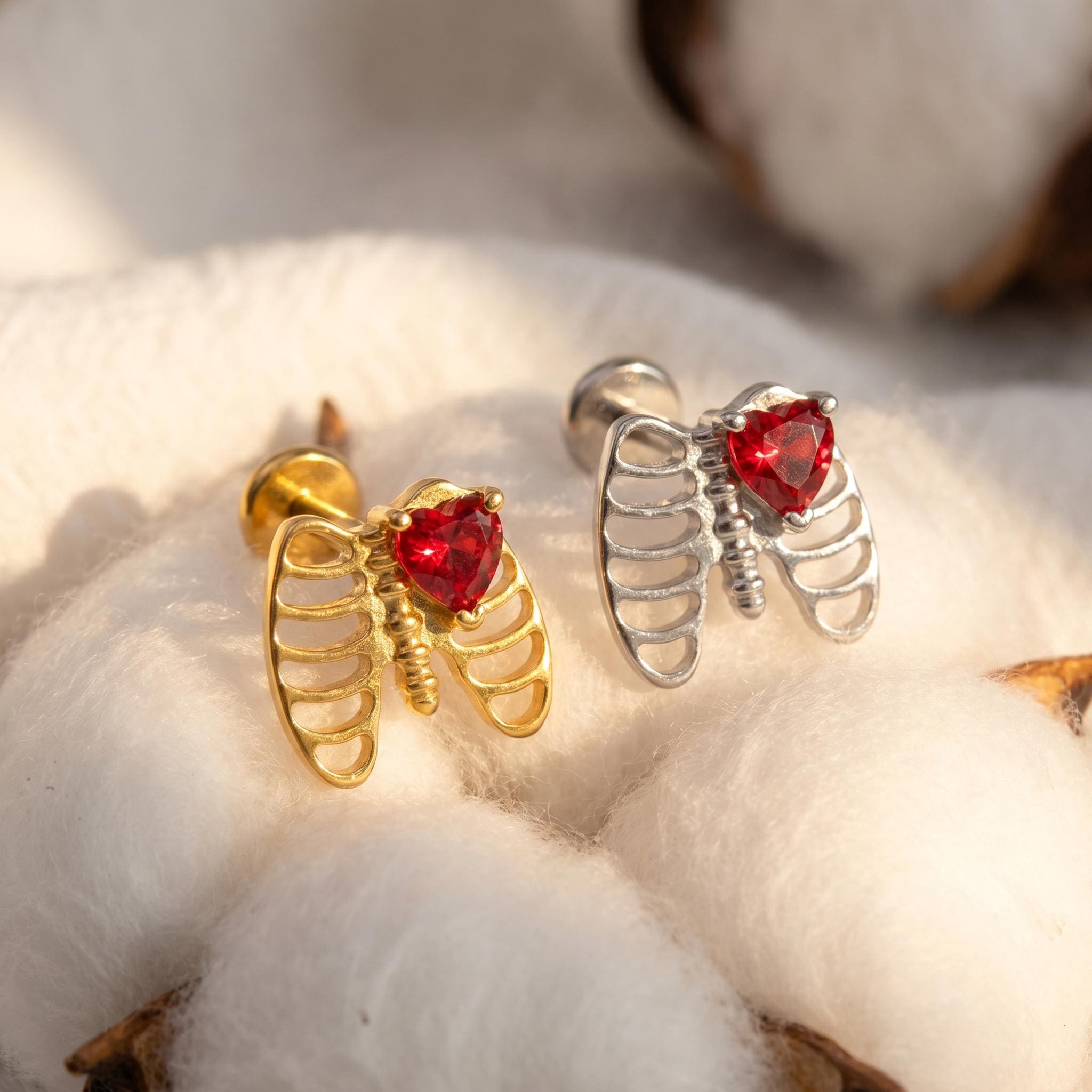 Rib Cage Skeleton Heart Stud – Titanium Gothic Helix & Tragus Earring