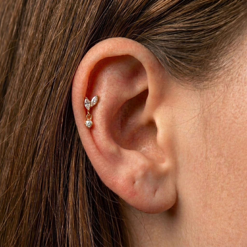 Marquise Dangle Flat Back Stud – Titanium Helix & Cartilage Earring