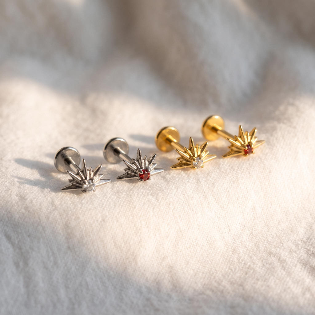 CZ Sunrise Starburst Flat Back Stud – Titanium Helix & Monroe Earring