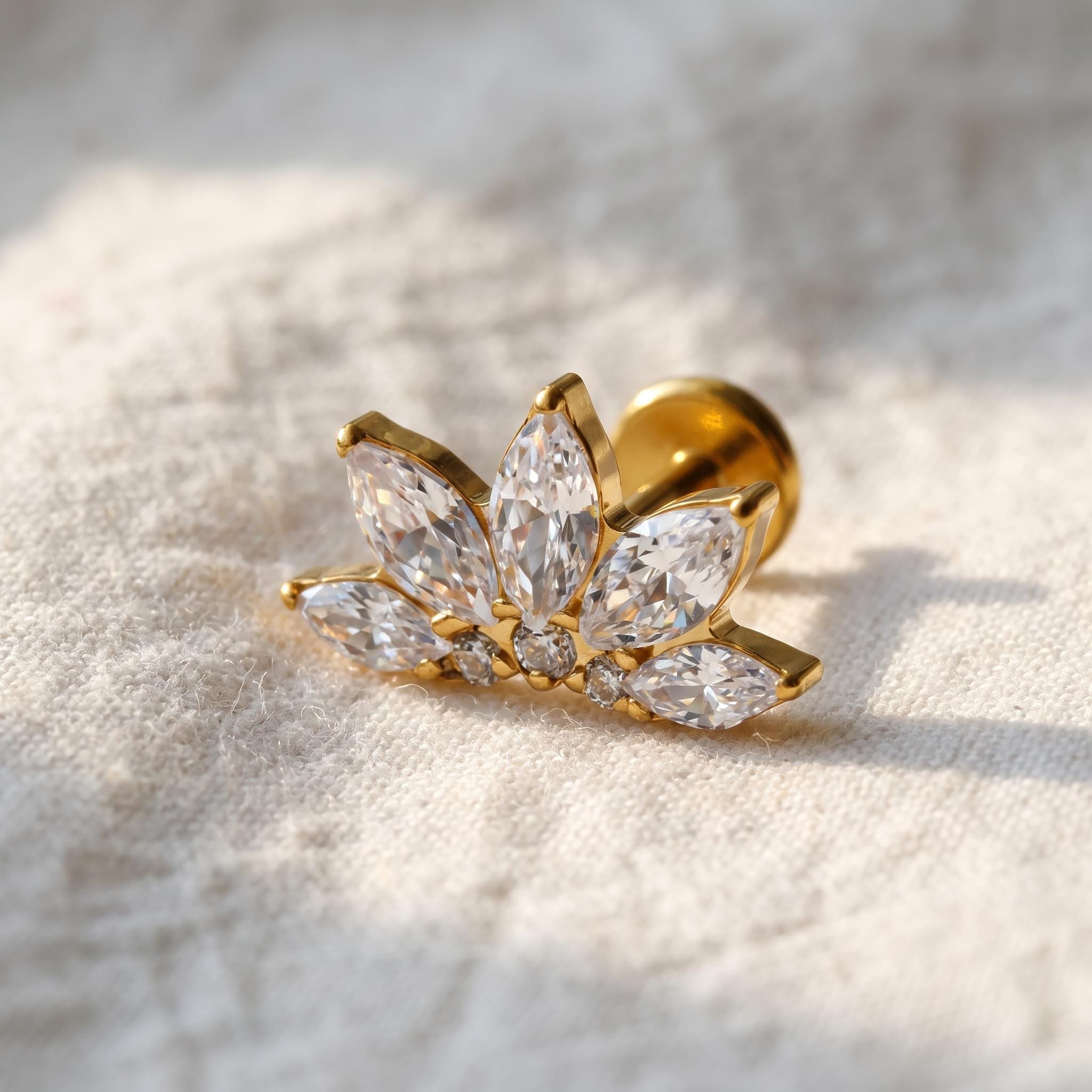 Lotus Flower Fan Stud – Titanium CZ Floral Helix & Conch Earring