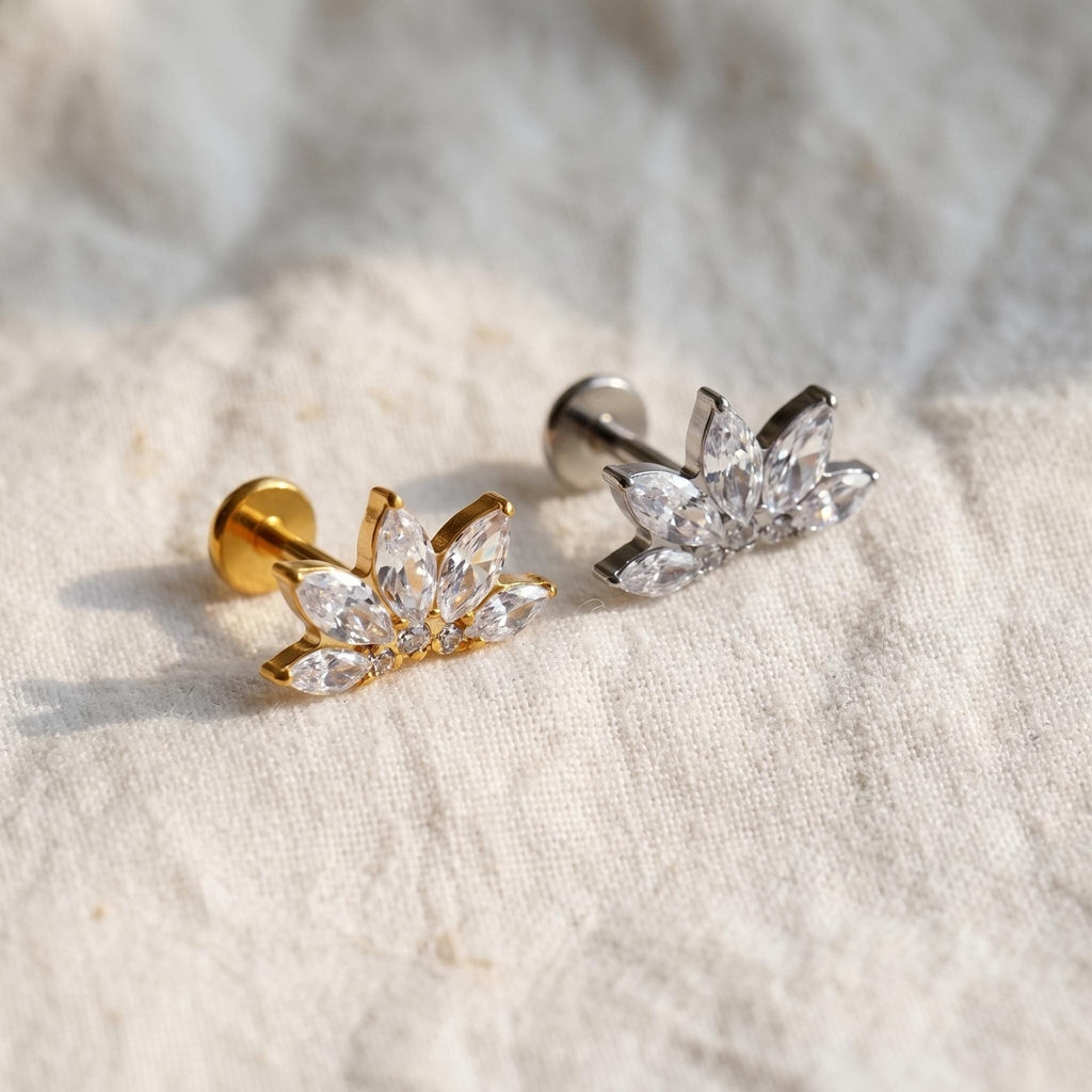 Lotus Flower Fan Stud – Titanium CZ Floral Helix & Conch Earring