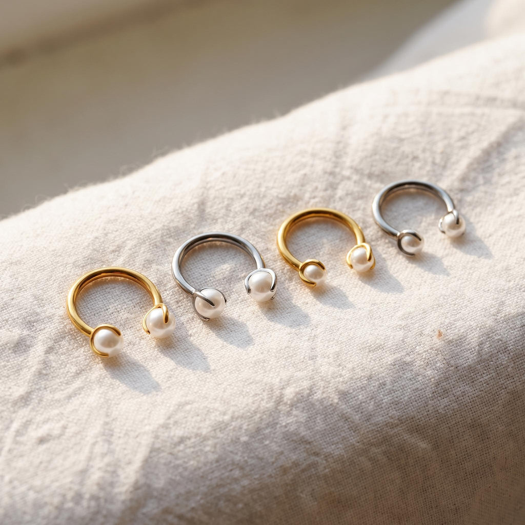 Pearl Horseshoe Septum Ring – Titanium Bridal Circular Barbell