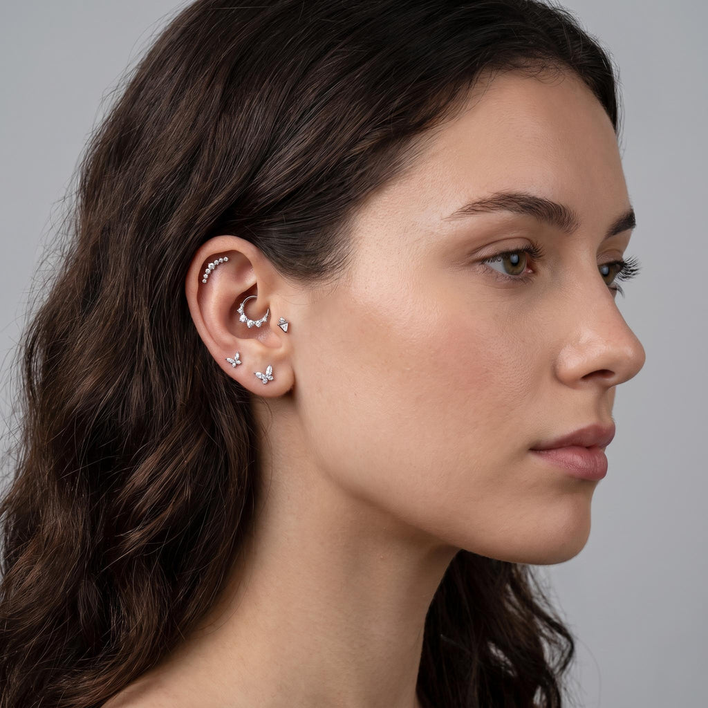 CZ Curved Bar Flat Back Stud – Titanium Helix & Tragus Earring