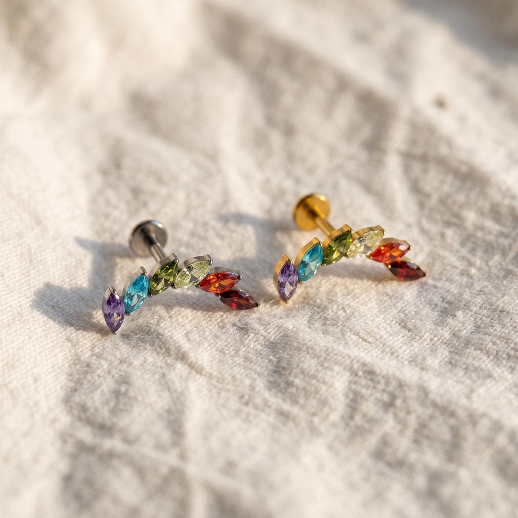Marquise CZ Ear Climber – Titanium Helix Crawler Stud