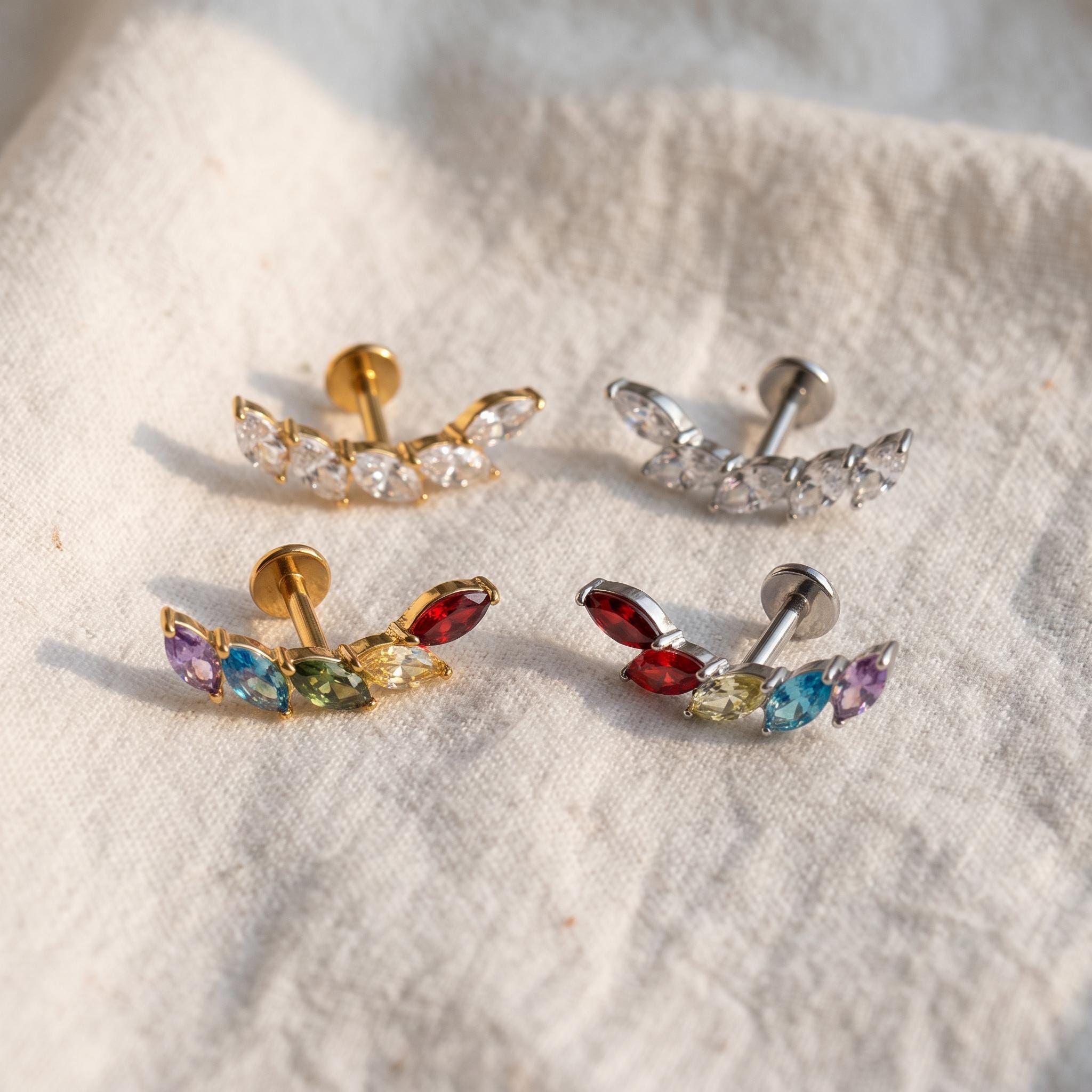 Marquise CZ Ear Climber – Titanium Helix Crawler Stud