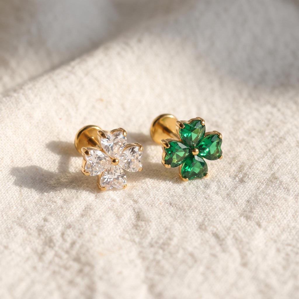 Heart CZ Flower Stud – Titanium Flat Back Helix, Tragus & Conch Earring