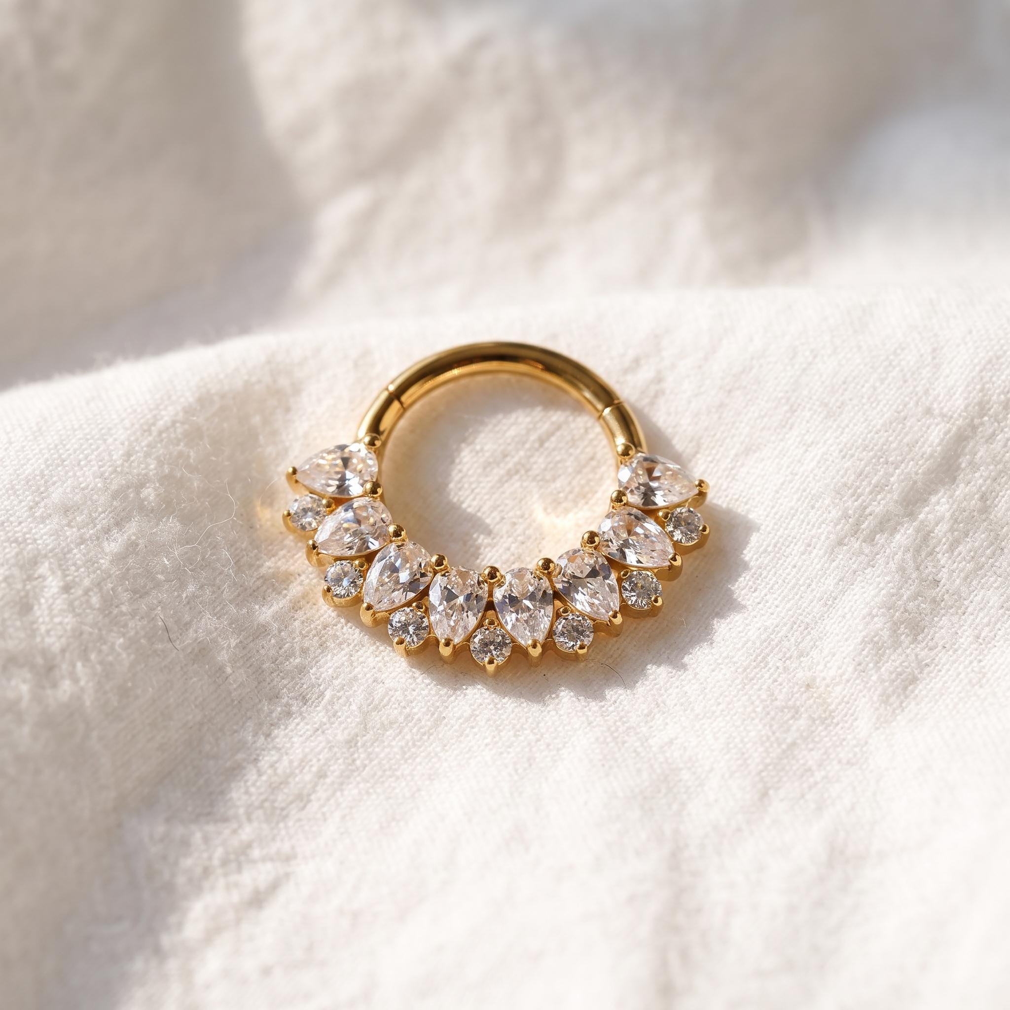 Teardrop Septum Clicker – Titanium Pear CZ Daith Hoop