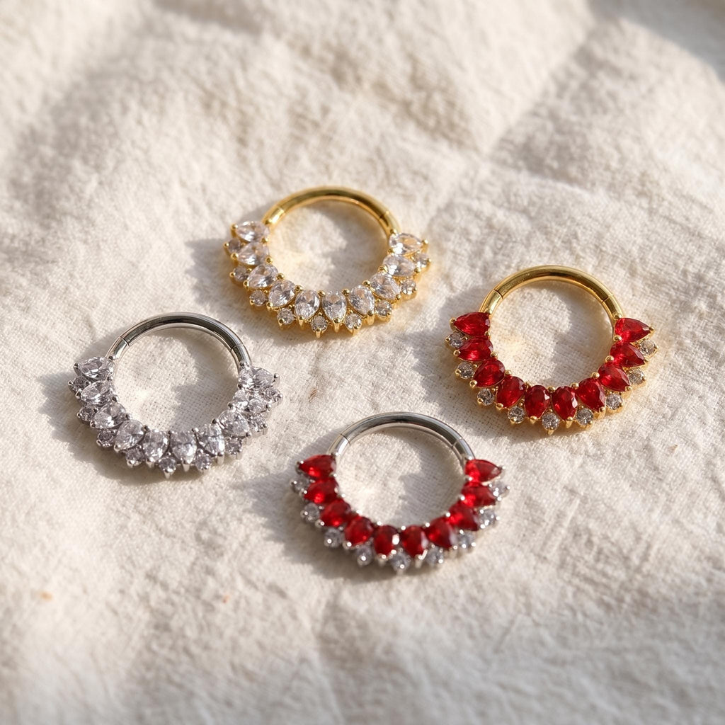 Teardrop Septum Clicker – Titanium Pear CZ Daith Hoop