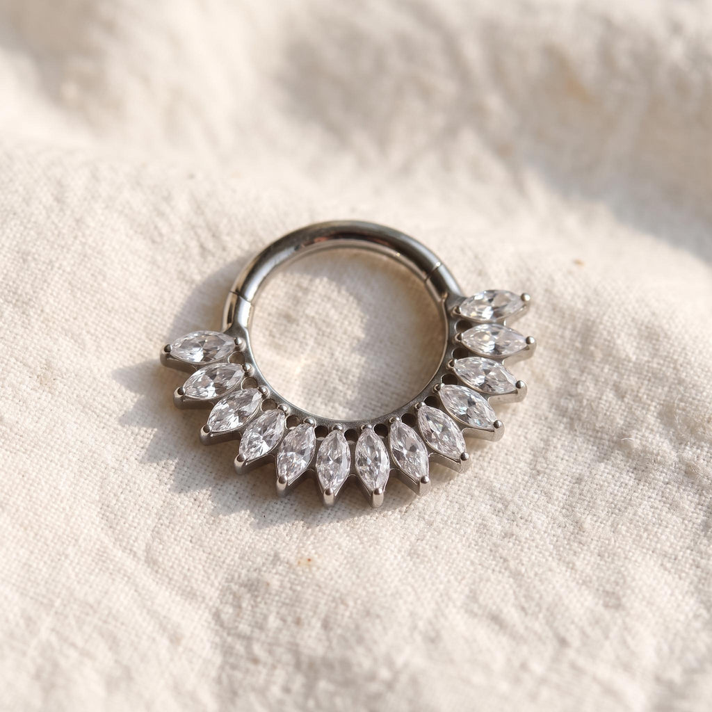Marquise Cluster Septum Clicker – Titanium Floral CZ Daith Hoop