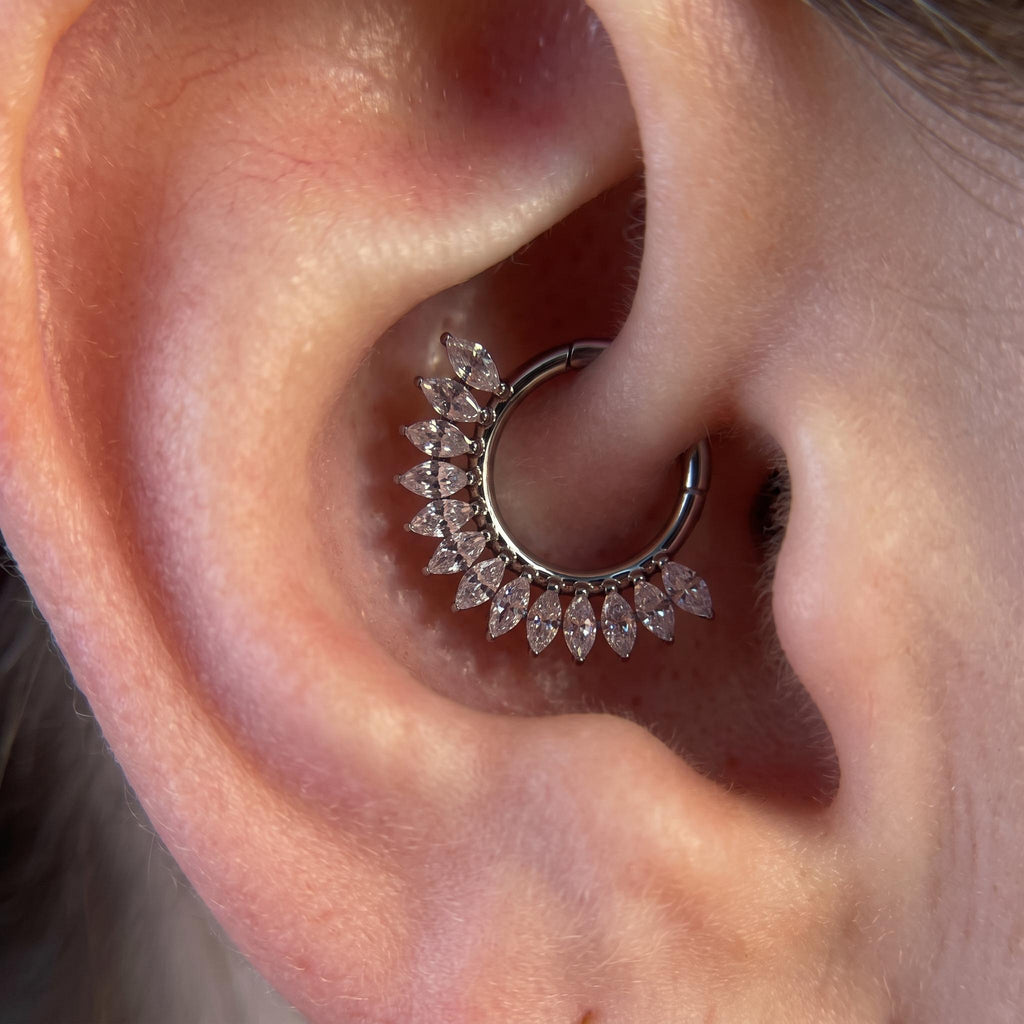 Marquise Cluster Septum Clicker – Titanium Floral CZ Daith Hoop