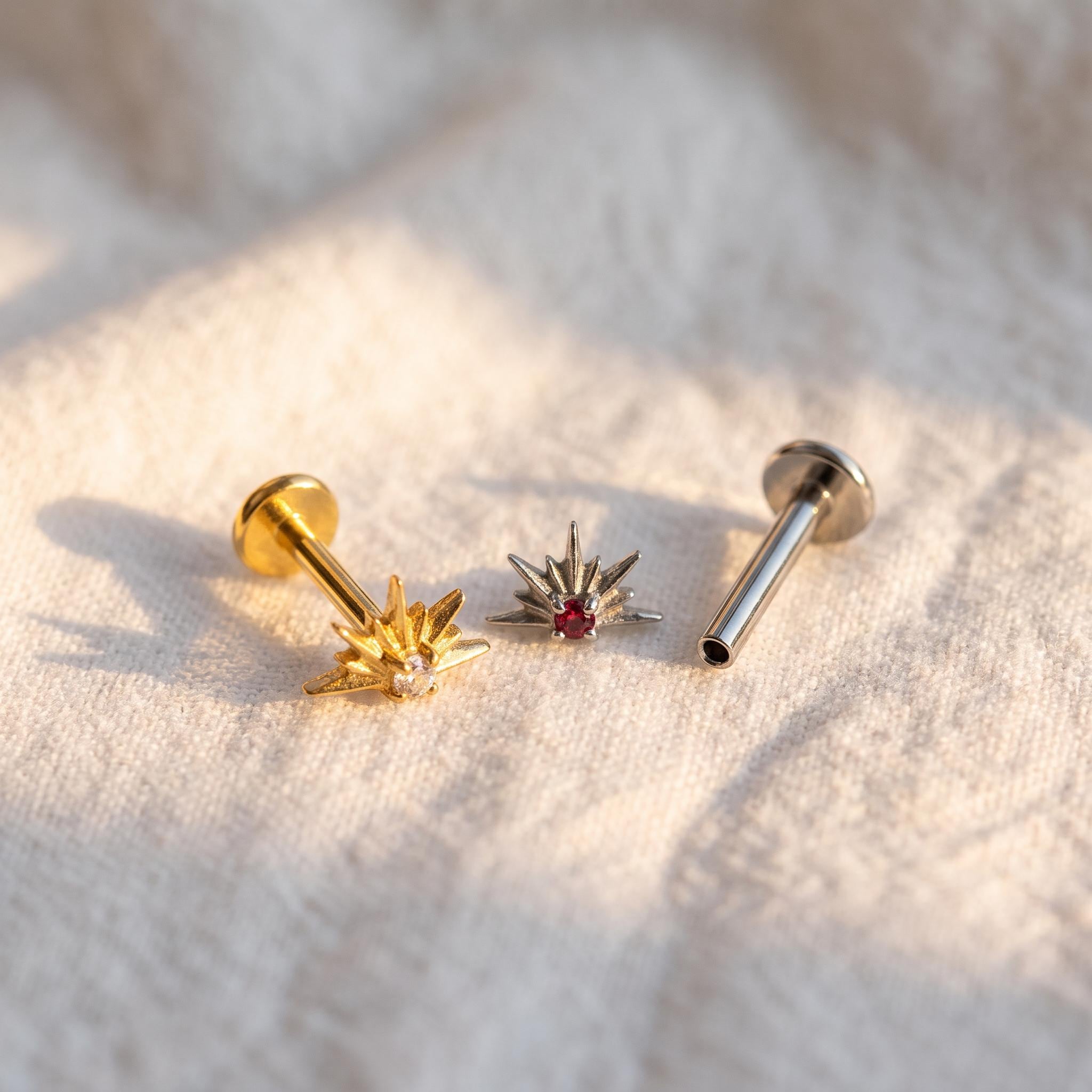 CZ Sunrise Starburst Flat Back Stud – Titanium Helix & Monroe Earring
