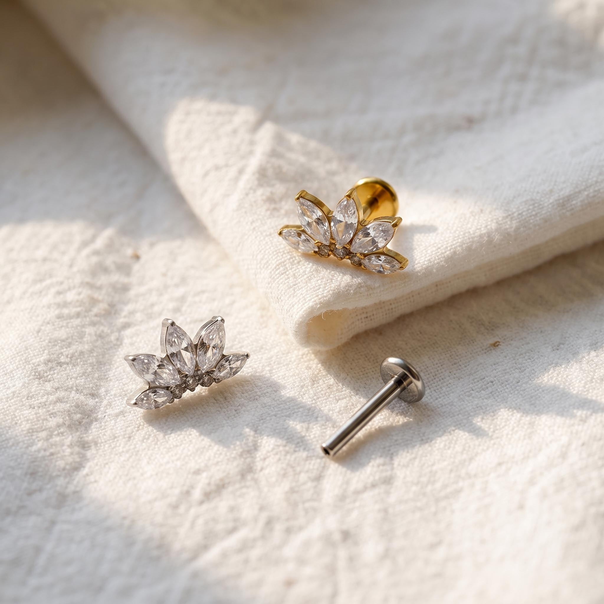 Lotus Flower Fan Stud – Titanium CZ Floral Helix & Conch Earring
