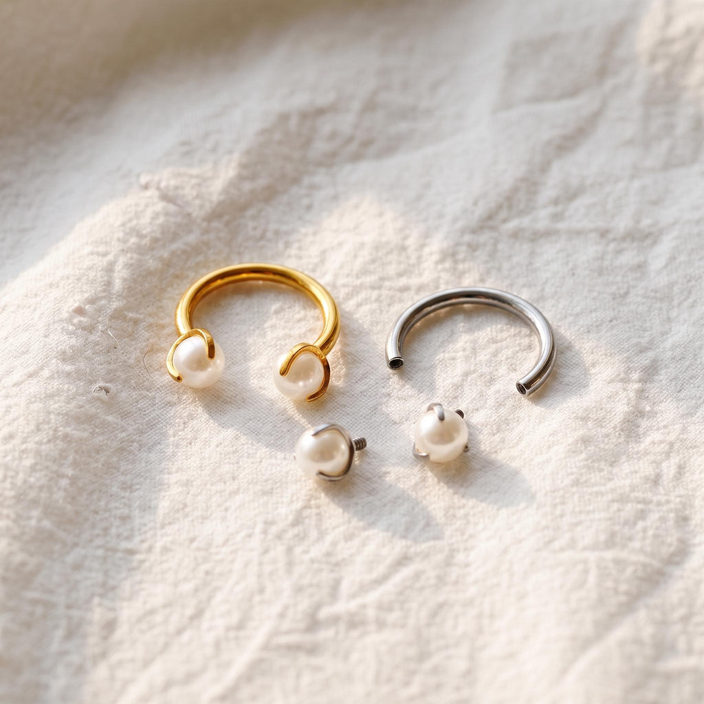 Pearl Horseshoe Septum Ring – Titanium Bridal Circular Barbell