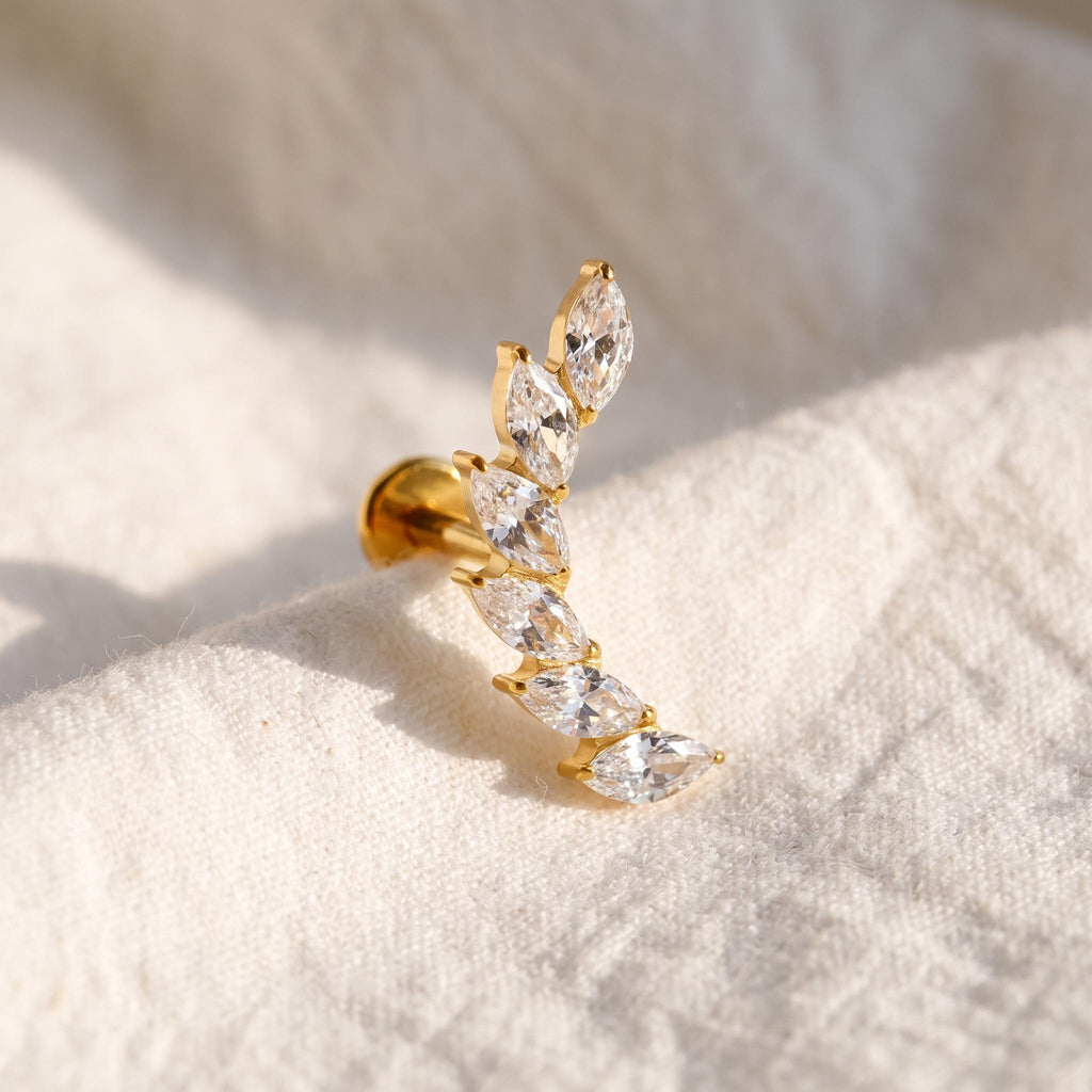 Marquise CZ Ear Climber – Titanium Helix Crawler Stud
