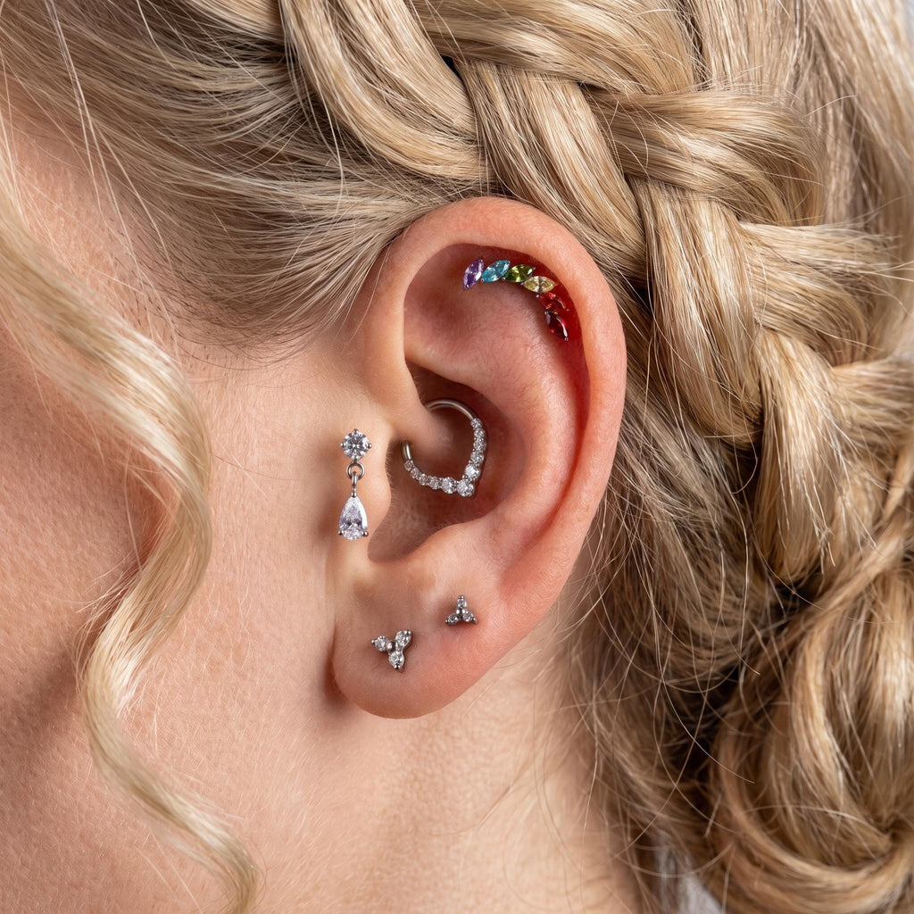 Marquise CZ Ear Climber – Titanium Helix Crawler Stud