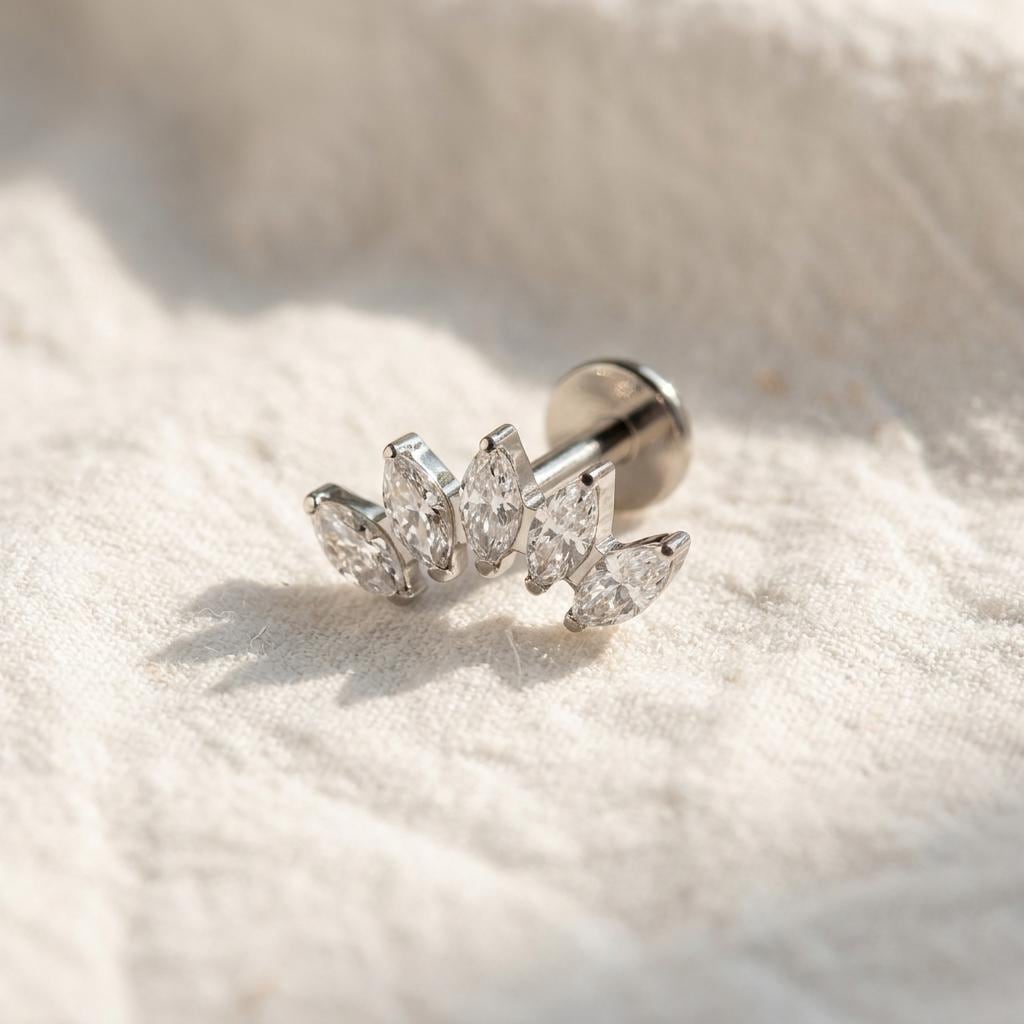Marquise Fan Crown Stud – Titanium CZ Crystal Helix & Conch
