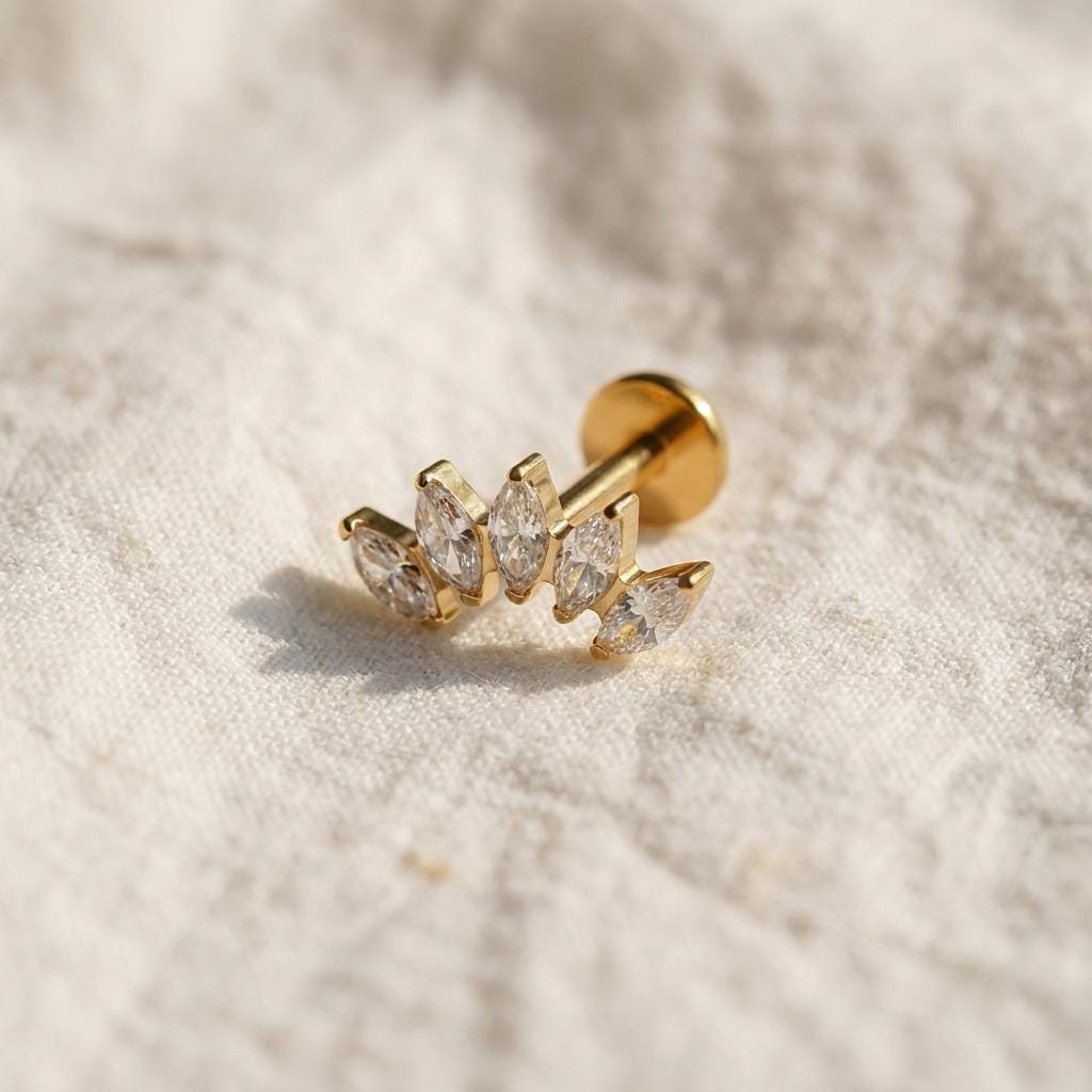 Marquise Fan Crown Stud – Titanium CZ Crystal Helix & Conch