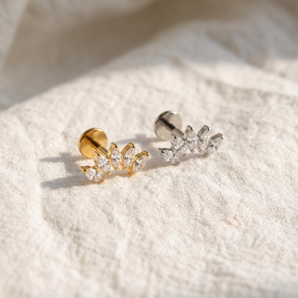 Marquise Fan Crown Stud – Titanium CZ Crystal Helix & Conch
