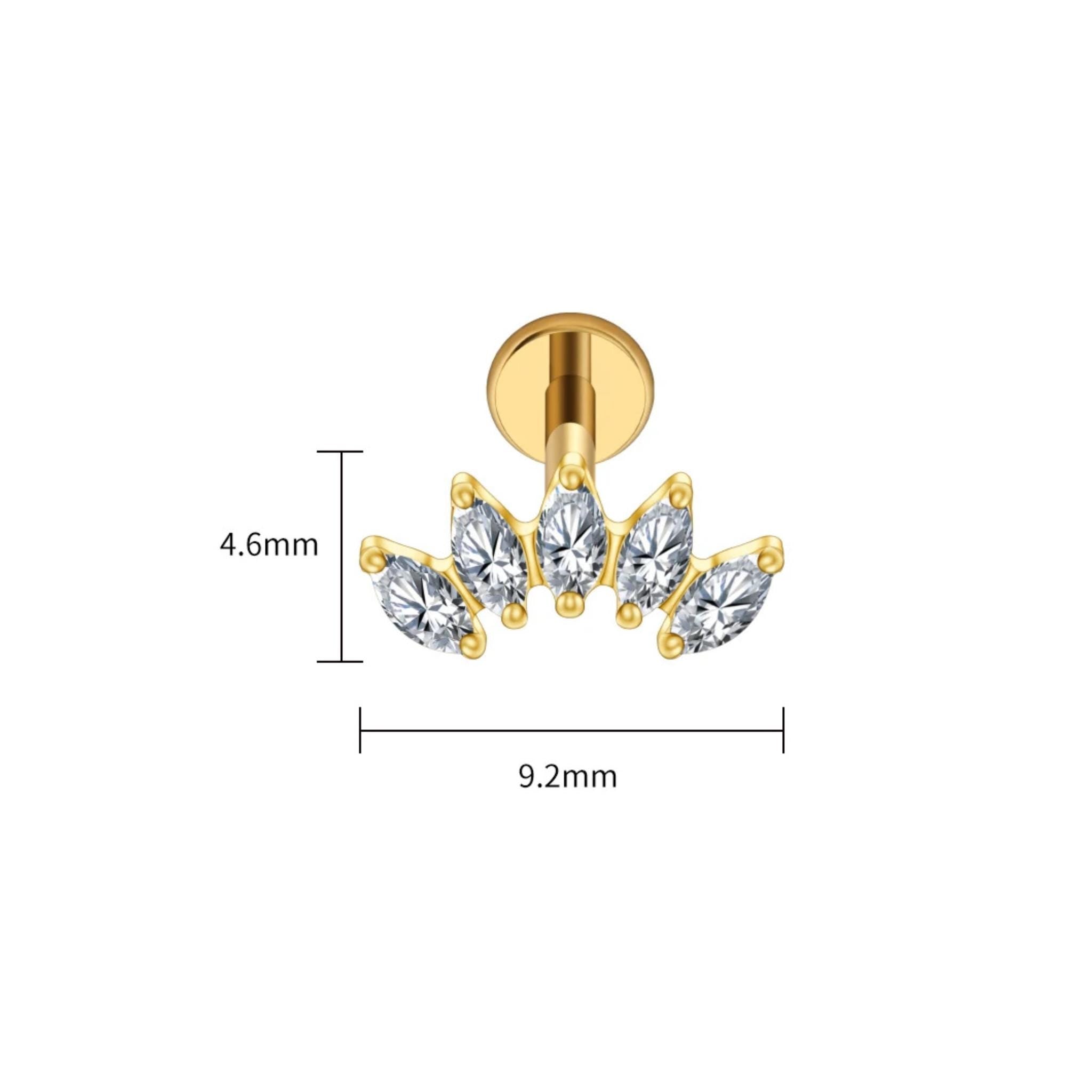 Marquise Fan Crown Stud – Titanium CZ Crystal Helix & Conch