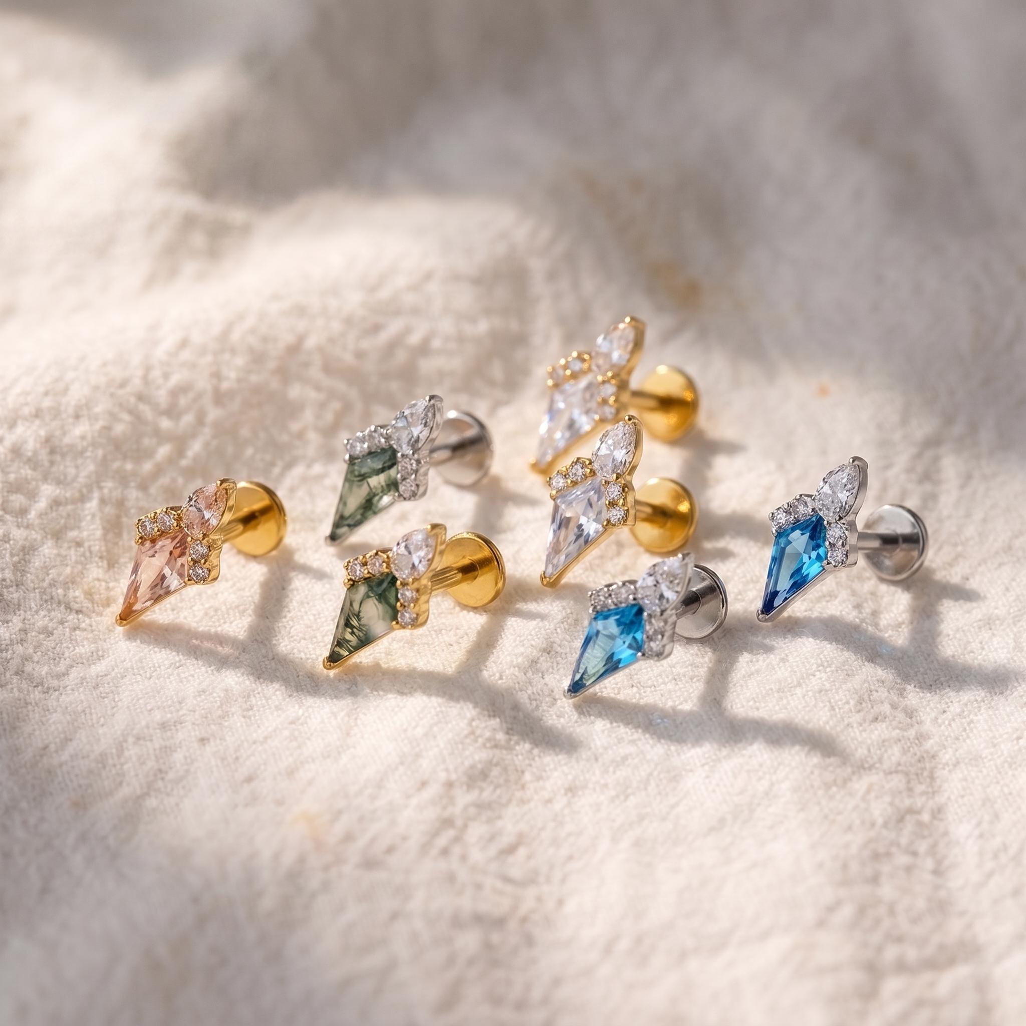 Rhombus CZ Flat Back Labret – Titanium Helix & Tragus Stud