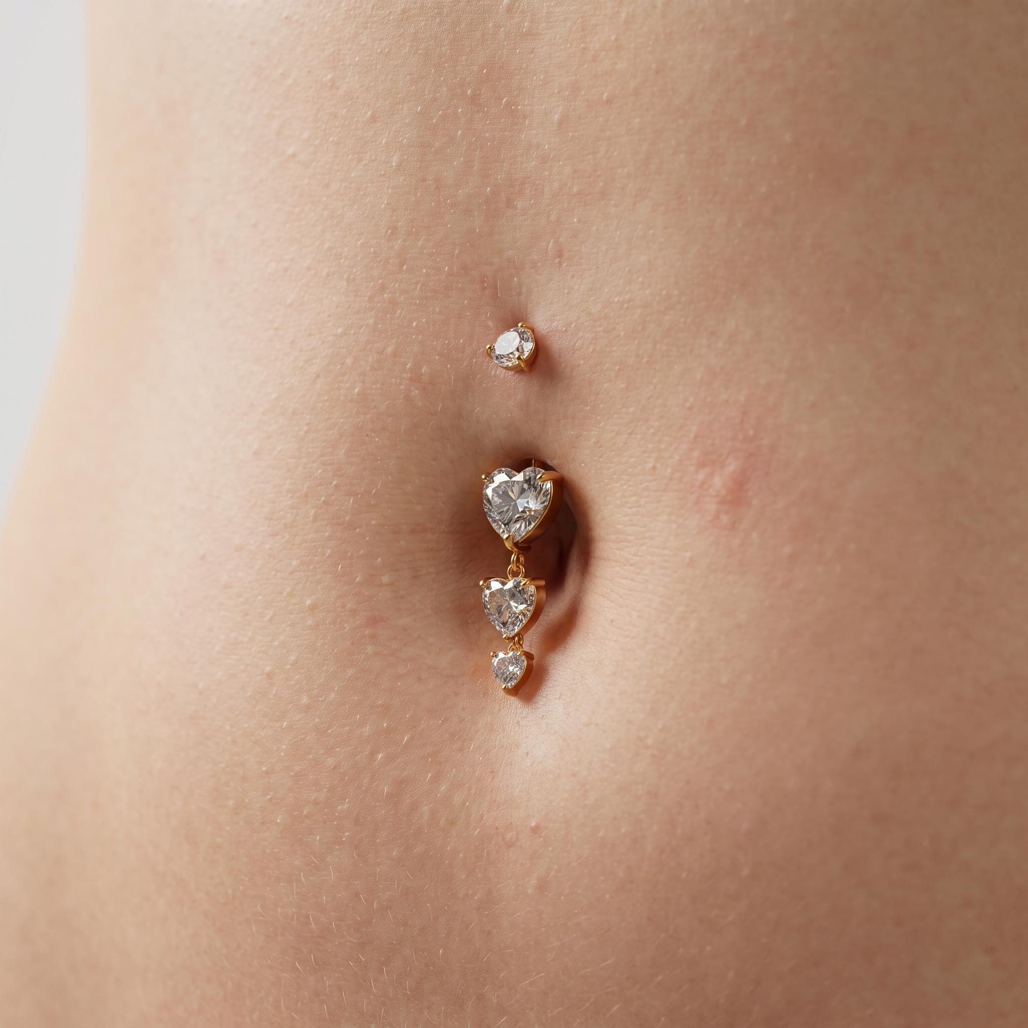 Triple Heart CZ Dangle Belly Ring – Titanium Romantic Navel Piercing
