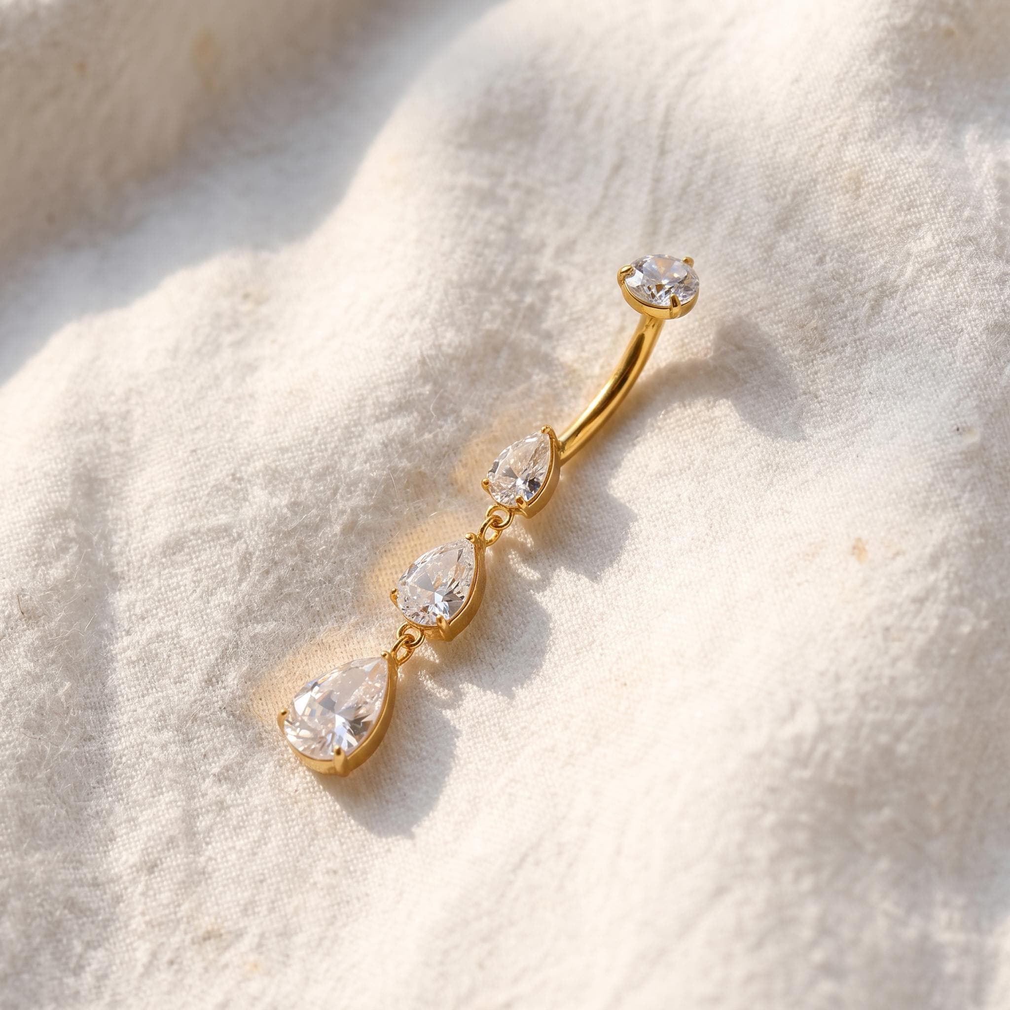 Triple Teardrop Belly Ring – Titanium Waterdrop CZ Navel Piercing