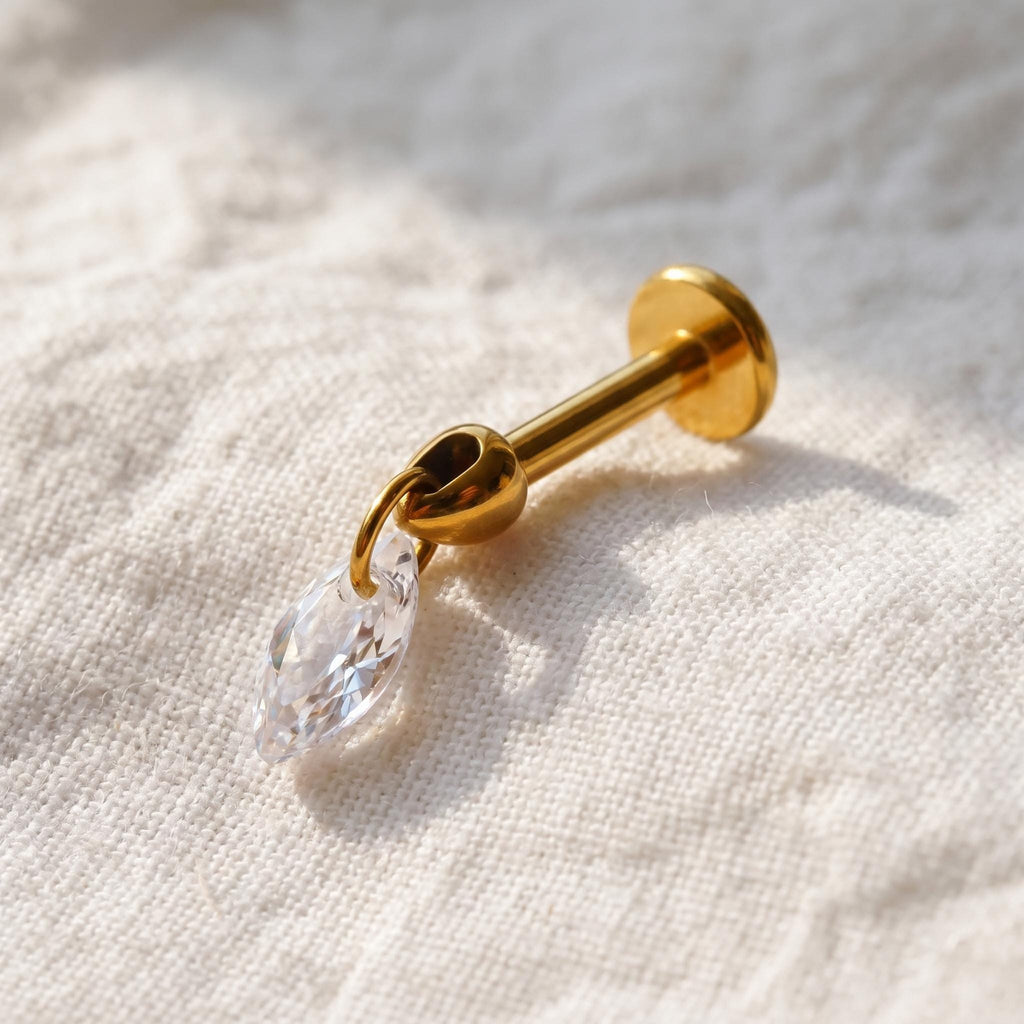 Floating Marquise CZ Dangle Stud – Titanium Flat Back Labret