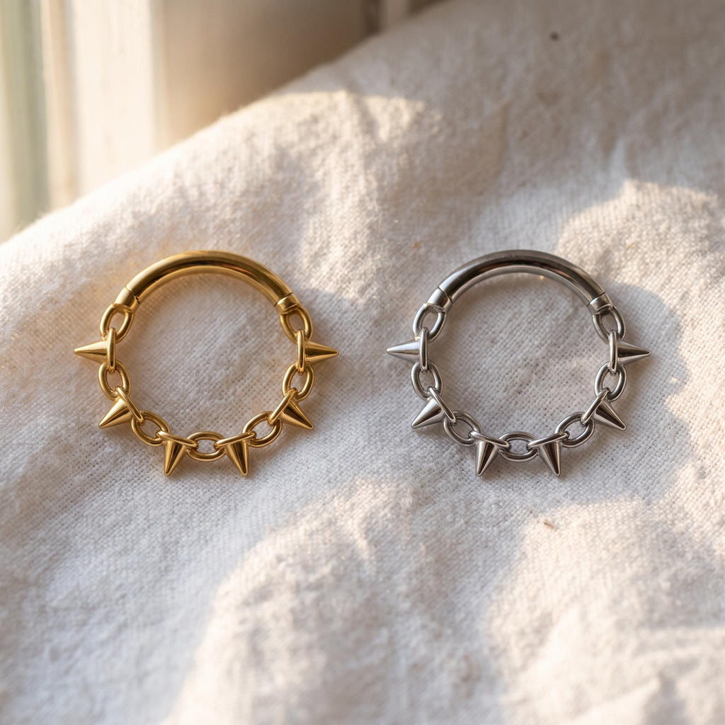 Chain Spike Hoop – Titanium Edgy Septum Clicker