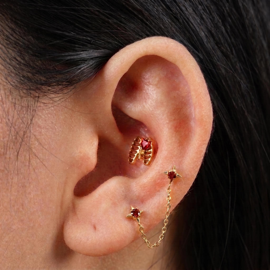 Rib Cage Skeleton Heart Stud – Titanium Gothic Helix & Tragus Earring
