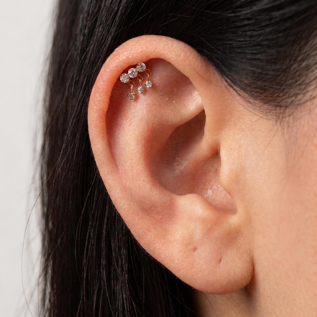 Floating Chain Dangle Helix Stud – Titanium Triple CZ Cartilage