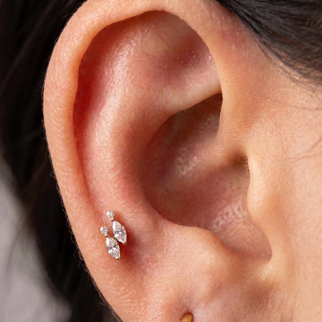 Double Marquise Fan Labret – Titanium CZ Flat Back Stud