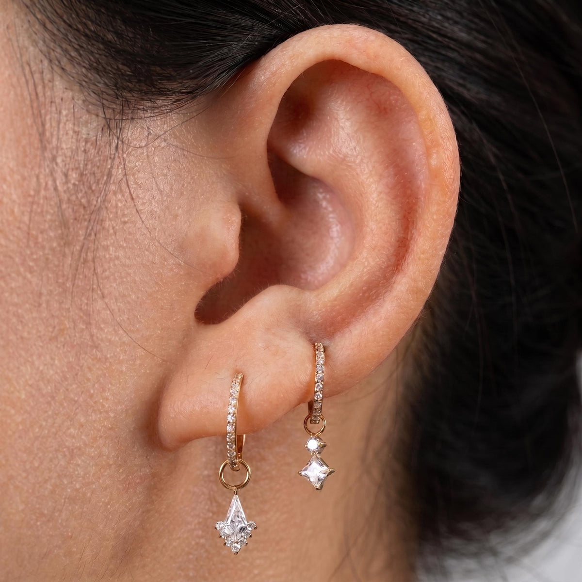 Front view of the titanium kite charm designed to attach to helix and earlobe hoops