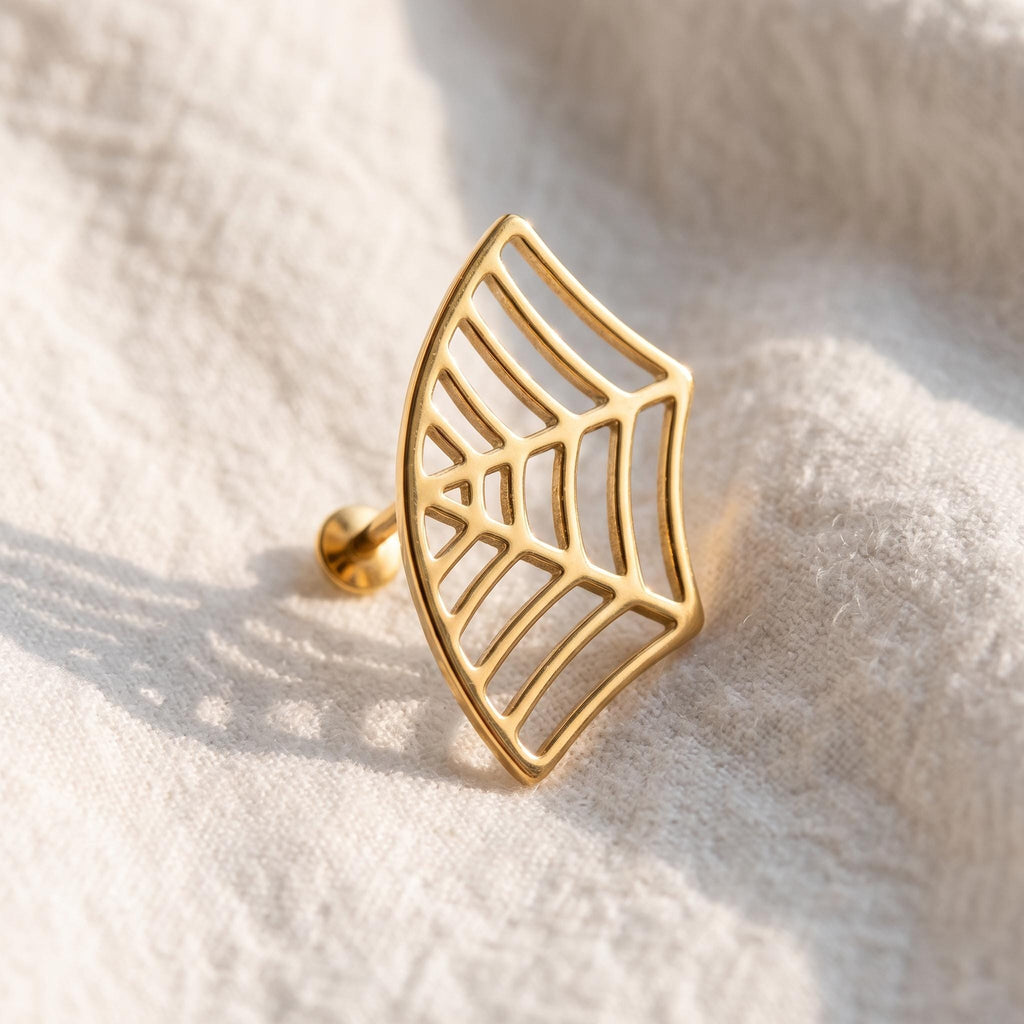 Spider Web Hidden Helix Stud – Titanium Gothic Cartilage Earring