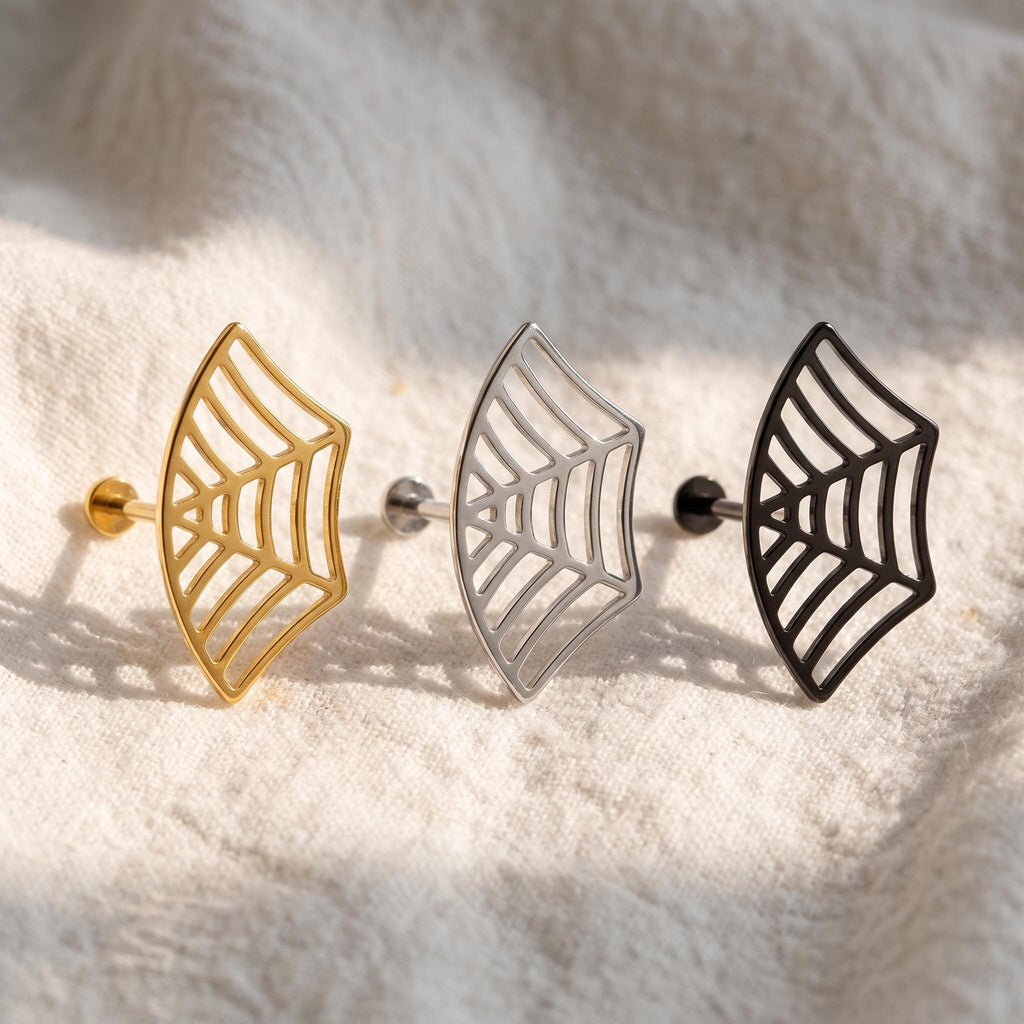 Spider Web Hidden Helix Stud – Titanium Gothic Cartilage Earring