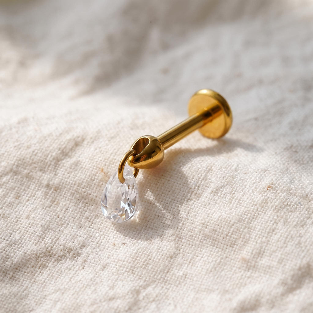 Floating Pear Dangle Stud – Titanium Waterdrop CZ Cartilage Earring