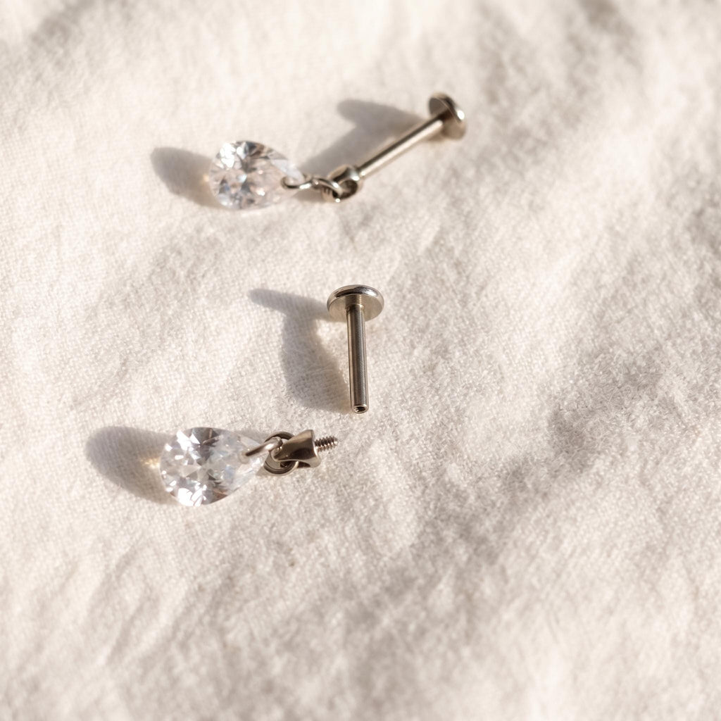 Floating Pear Dangle Stud – Titanium Waterdrop CZ Cartilage Earring