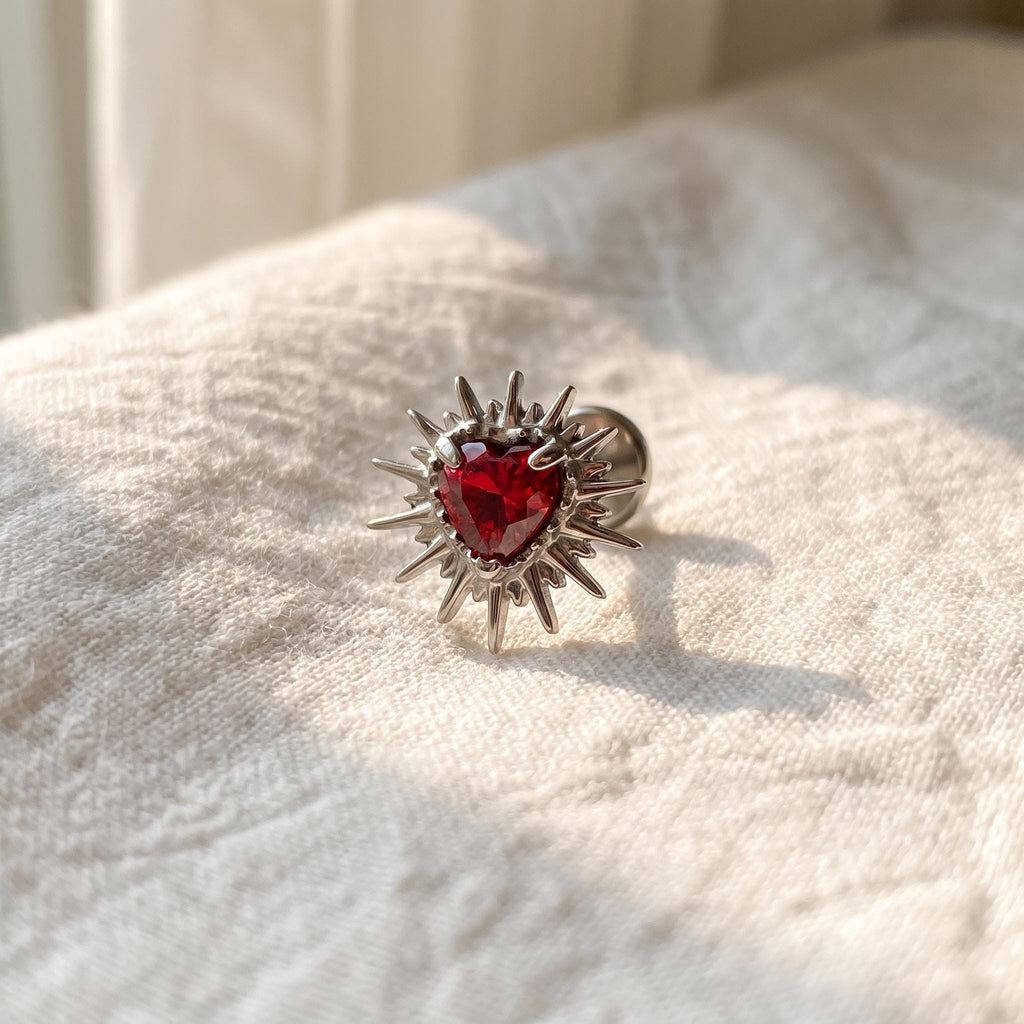 Heartbreak Broken Heart CZ Stud – Titanium Y2K Emo Helix Earring