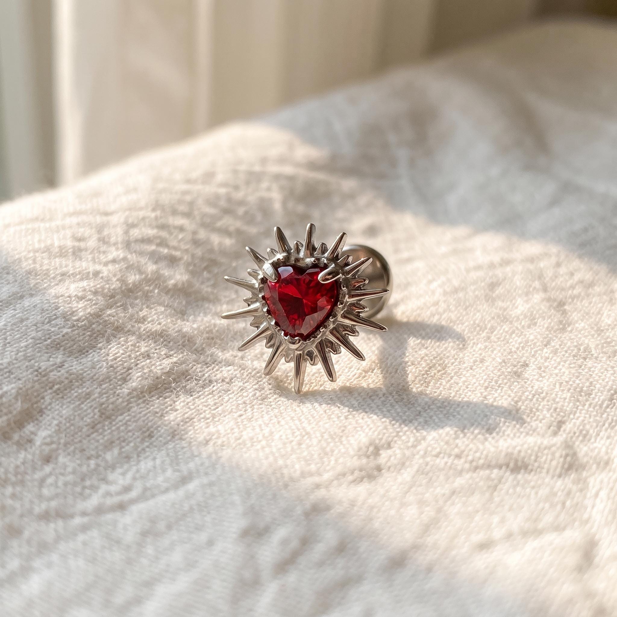Heartbreak Broken Heart CZ Stud – Titanium Y2K Emo Helix Earring