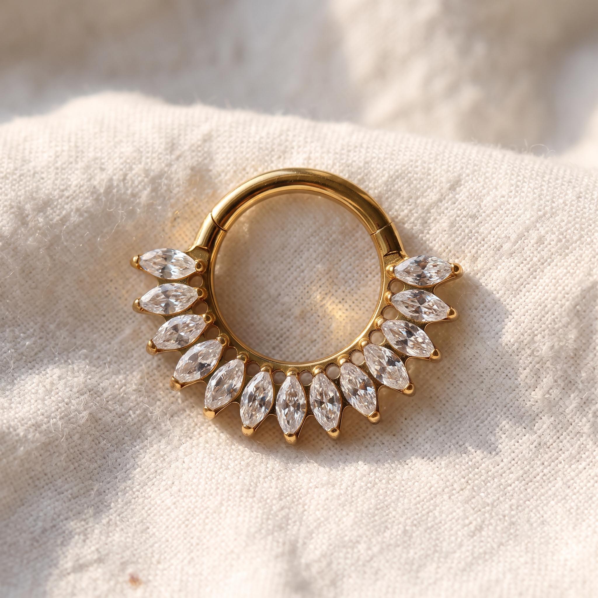 Marquise Cluster Septum Clicker – Titanium Floral CZ Daith Hoop