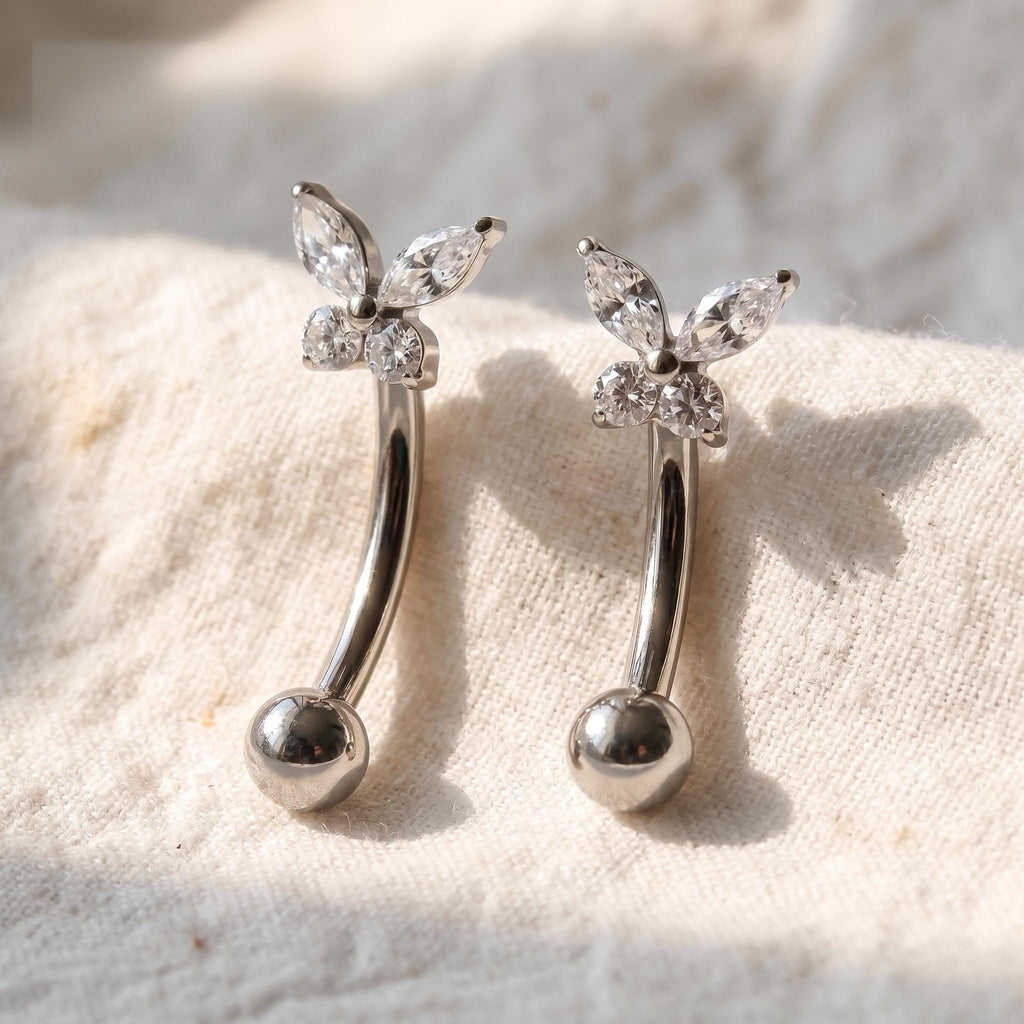 Tiny Butterfly Curved Barbell – Titanium CZ Rook & Vertical Labret