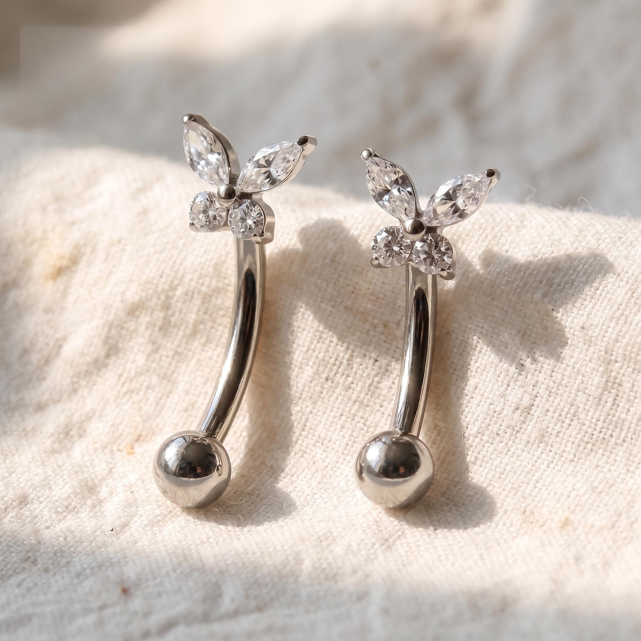 Tiny Butterfly Curved Barbell – Titanium CZ Rook & Vertical Labret