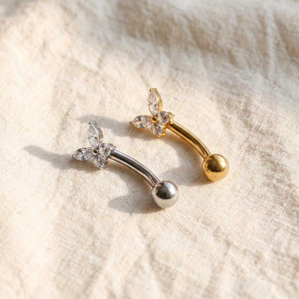 Tiny Butterfly Curved Barbell – Titanium CZ Rook & Vertical Labret