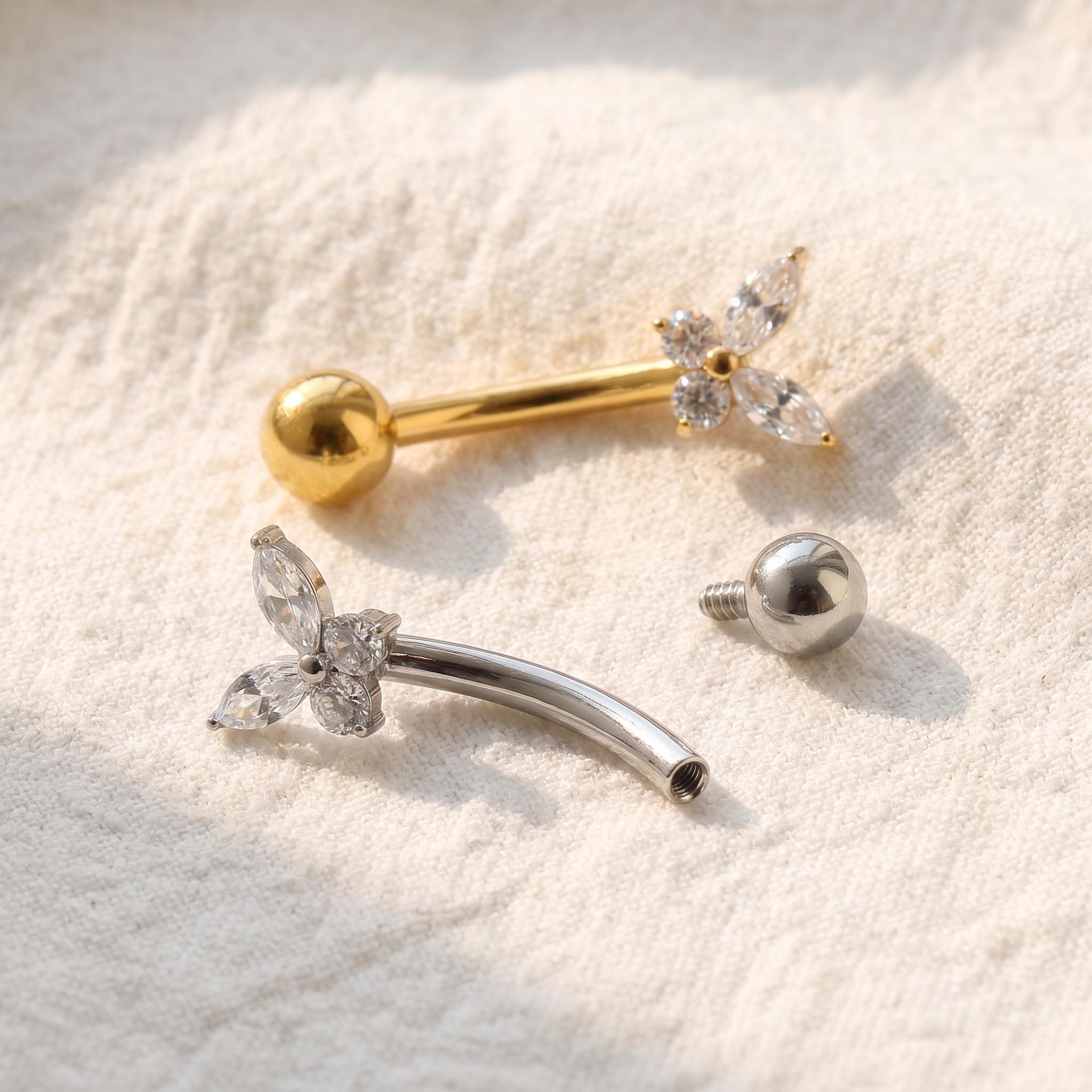 Tiny Butterfly Curved Barbell – Titanium CZ Rook & Vertical Labret