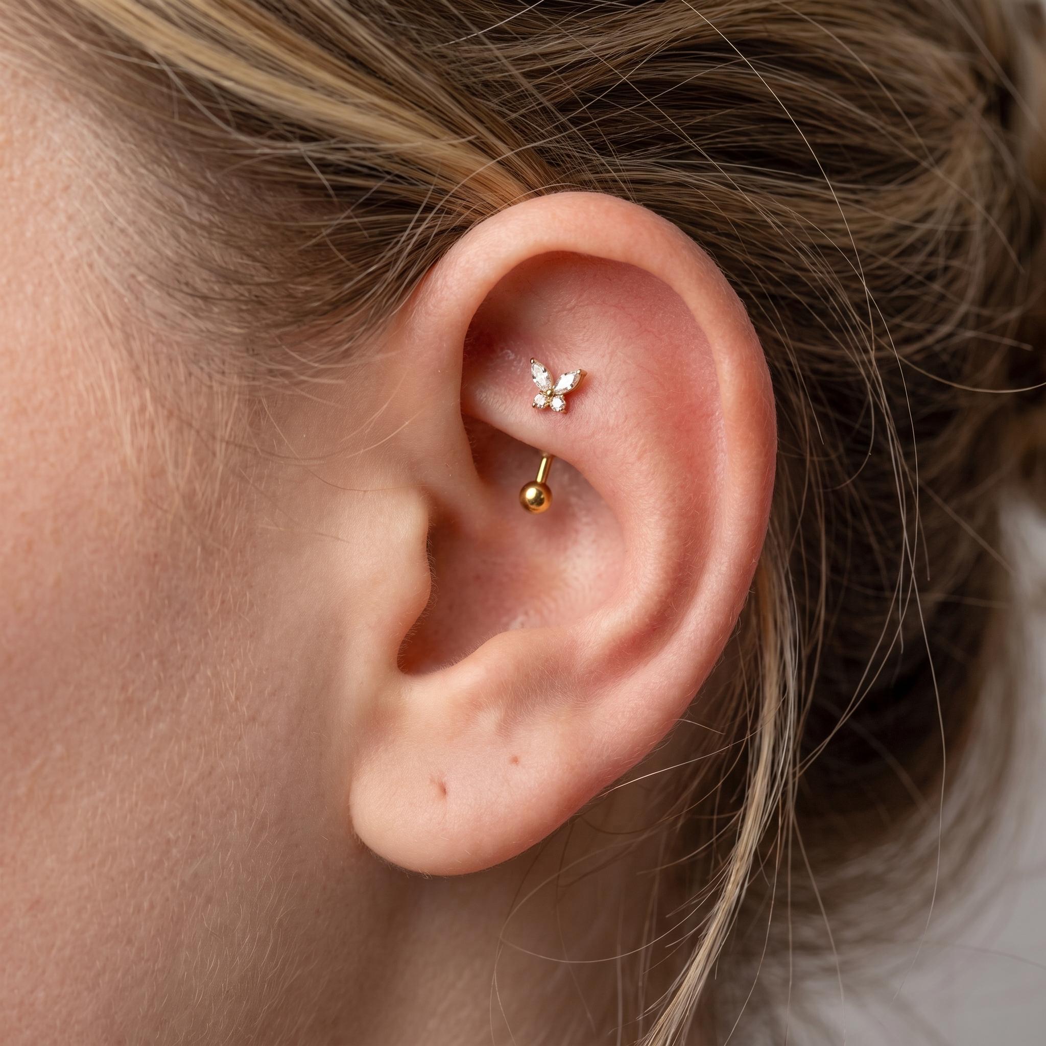Tiny Butterfly Curved Barbell – Titanium CZ Rook & Vertical Labret