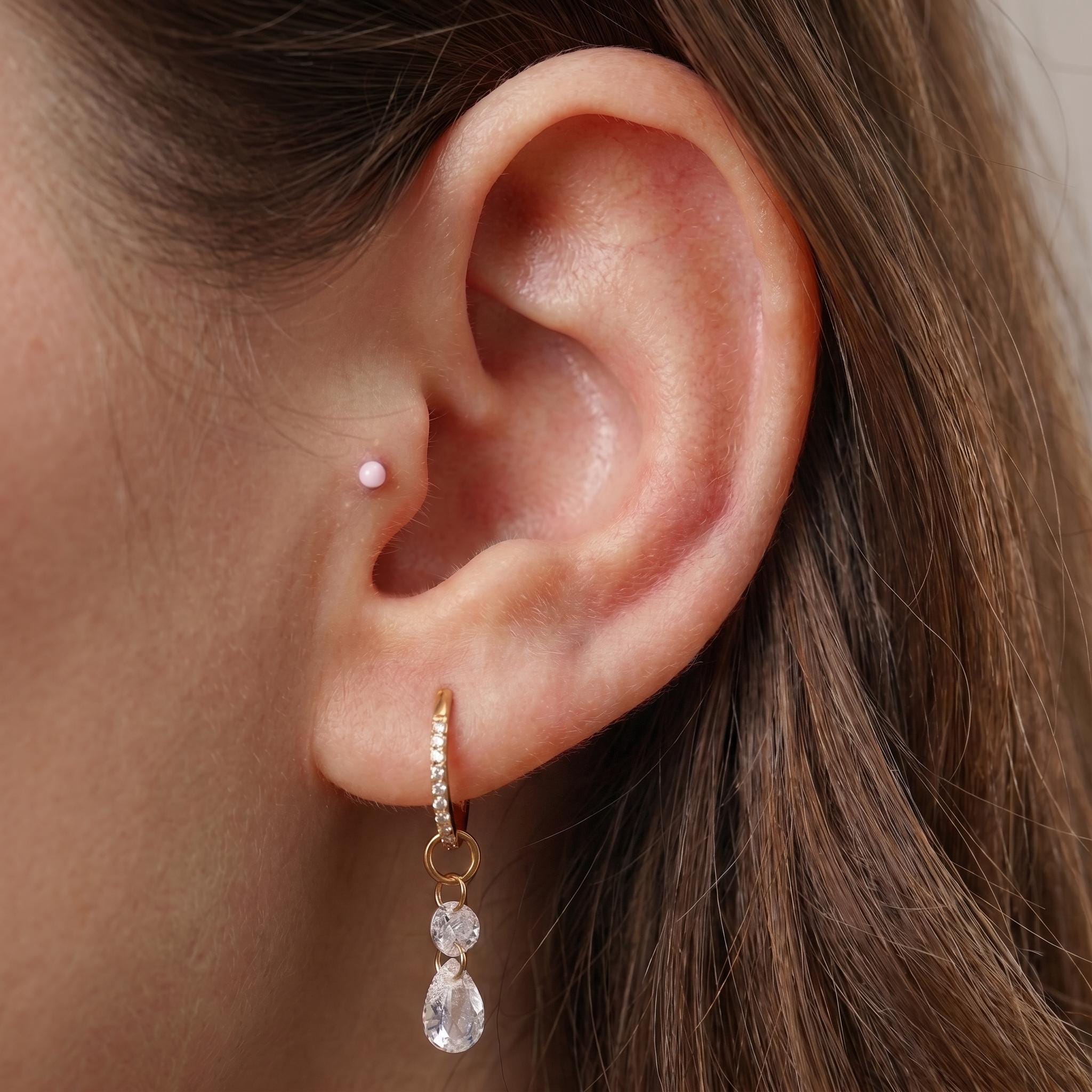 Floating Teardrop Charm – Titanium Round CZ Helix Dangle Add-On