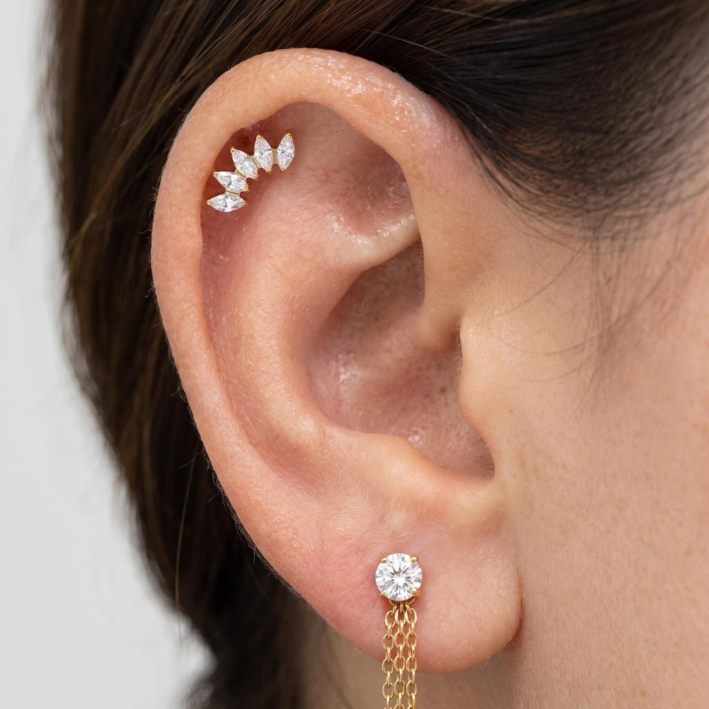 Marquise Fan Crown Stud – Titanium CZ Crystal Helix & Conch