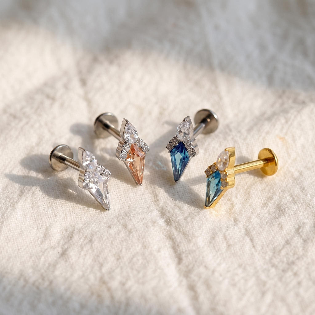 Rhombus CZ Flat Back Labret – Titanium Helix & Tragus Stud